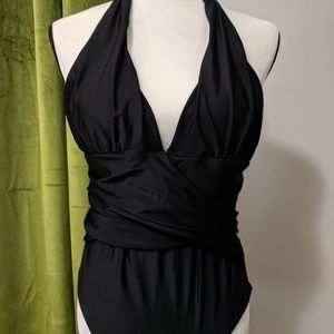 Vintage style halter top one-piece bathing suit